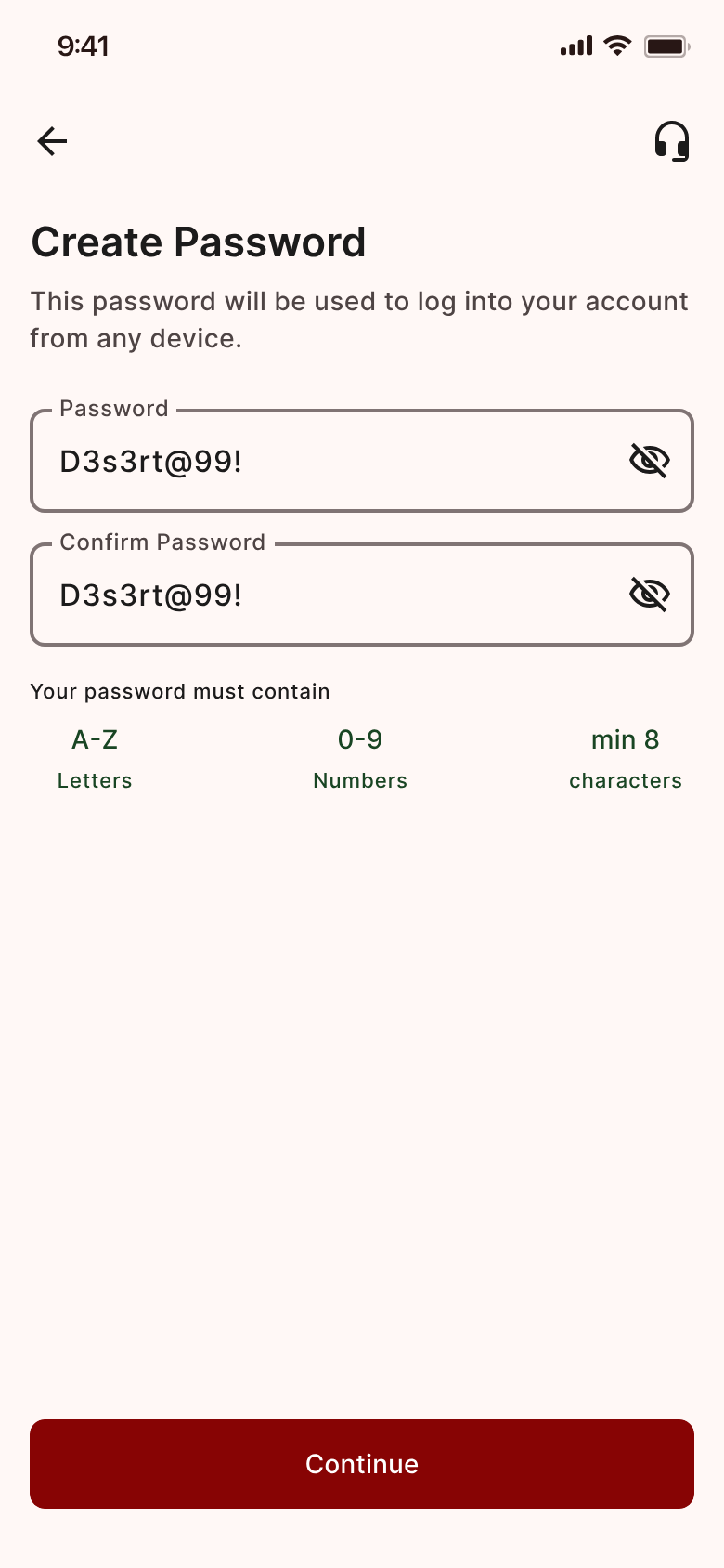 Japan Remit アプリ画面 — パスワードを設定