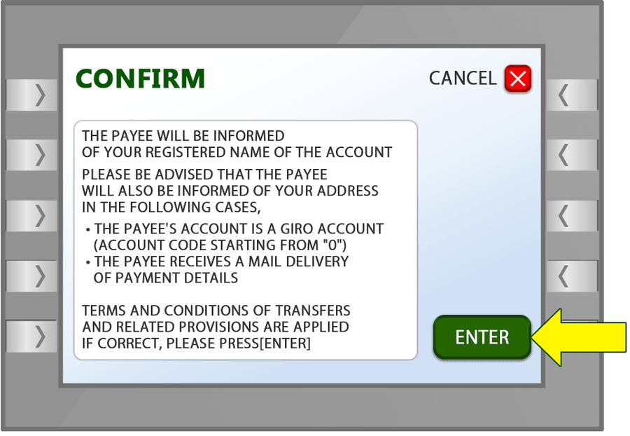 ATM screen for step 3: Select “Enter”