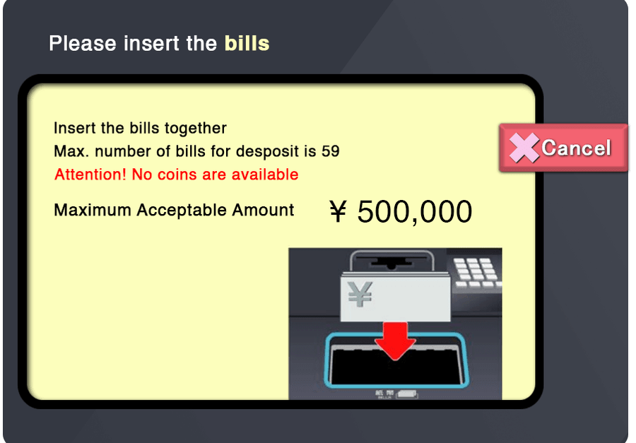 ATM screen for step 5: Insert your cash