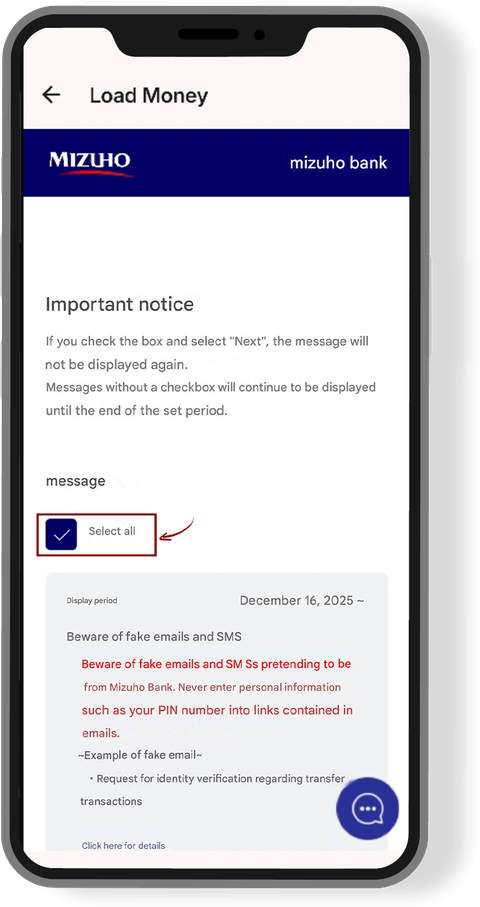 App screen for step 8: Acknowledge the important message